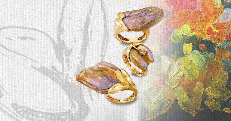 Free-form Kasumiga pearls in 18k gold designs