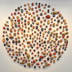 Erol Gunduz, Cascade,  2024, Polymer clay, Acrylic, Mica powder, bronze, copper, Installation, 72” x 72”