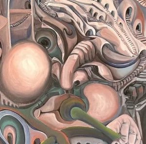 “Frozen music”, 2024, oil on canvas 42” X 96”, Nicholas Shaplyko and Ekaterina Sorokina