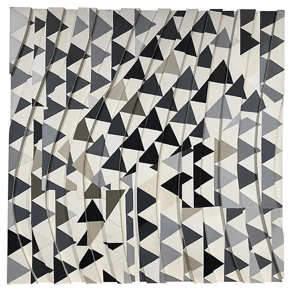 Perle Fine, Shifting Prisms, Second Wave, 1968, Acrylic polymer emulsion on wood collage, 30 x 30