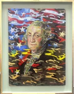 Giancarlo Impiglia, Homage to George Washington, 2026, Oil And Gold Leaf On Camouflage, 52 x 40 in