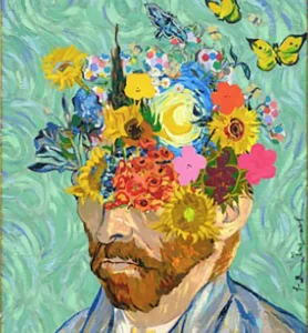 Mr. Brainwash, Where Ideas Flower, 2026, Original on Canvas with Vandalized Frame, 23 x 29 in