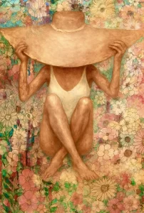 Cheryl Setté, Held By The Light, 2025, Made with Venetian Plaster, crushed murano glass, 50 x 50 in