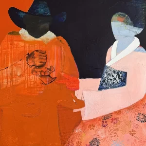 Debbie Taylor-Kerman, Rock Paper Scissor Says Shoot, 2026, Mixed Media on Canvas, 36 x 48 in