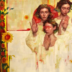 Steve Forster, Sisters Of The Sun,  oil and acrylic on canvas, 46 x 40 in