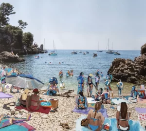 Madeleine Gross, Cap' Antibes, 2026, Acrylic on photography, 40 x 72 in