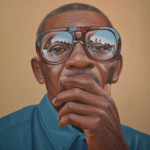 Eddy Ochieng, Half Known, 2026, oil on canvas, 59 x 59 in