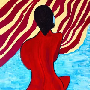 Mangiardi Art, Red Woman Kneeling on Water